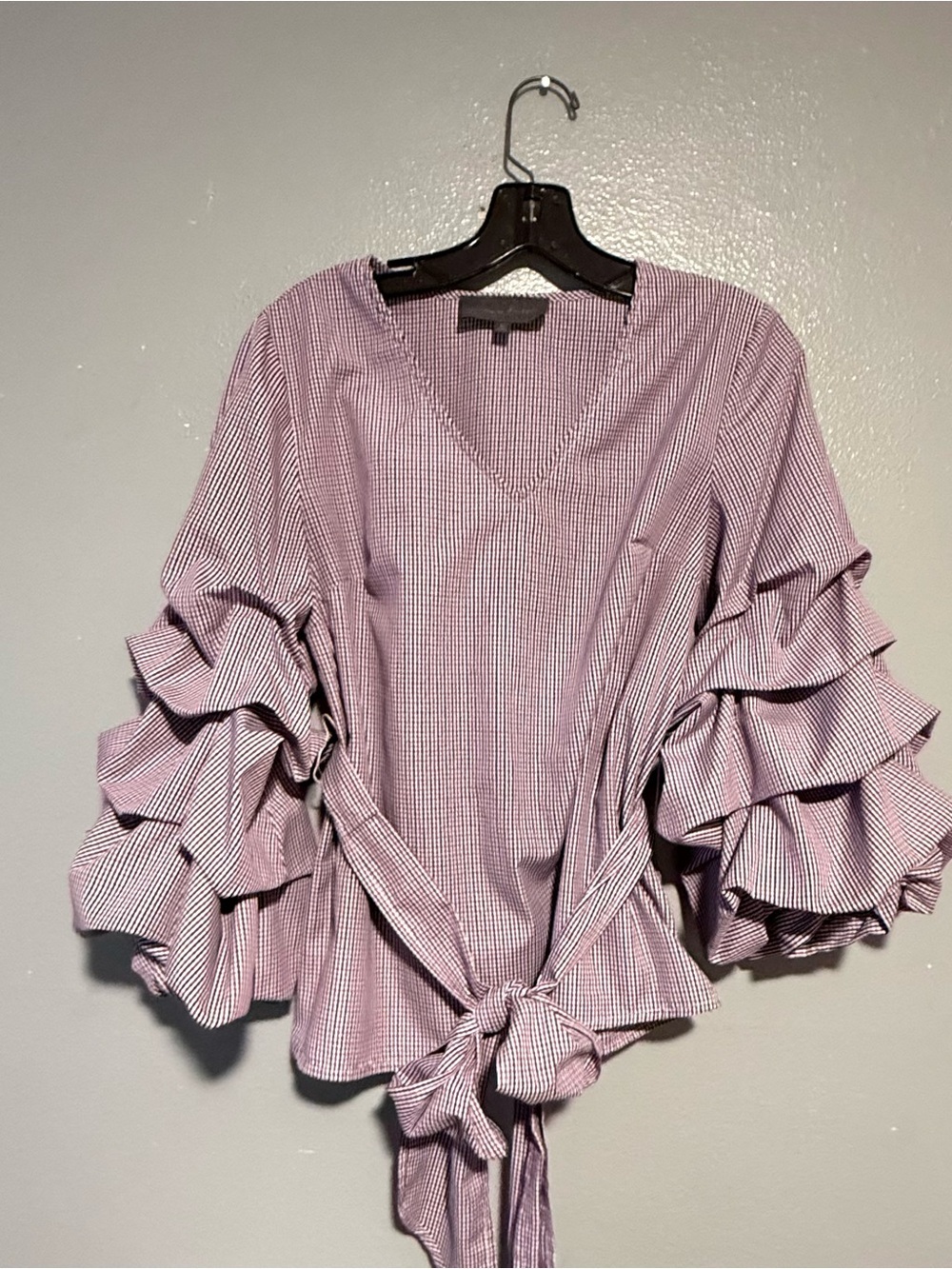 Anthropologie Sunday in brooklyn ruffles sleeve blouse Checked Tie-Waist size XS - Picture 10 of 10